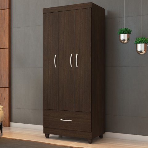 Guarda Roupa Solteiro 3 Portas e 1 Gaveta Prince - Ébano Touch