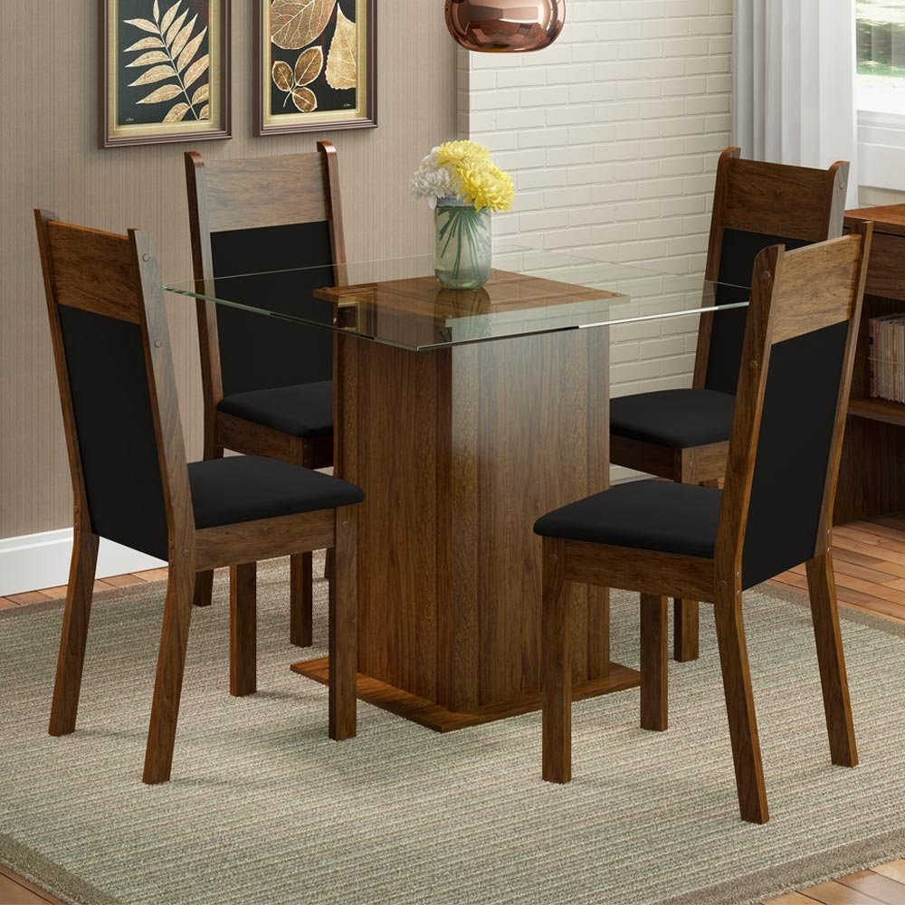 Conjunto Sala de Jantar Madesa Brenda Mesa Tampo de Vidro com 4 Cadeiras em  Promoção na Americanas