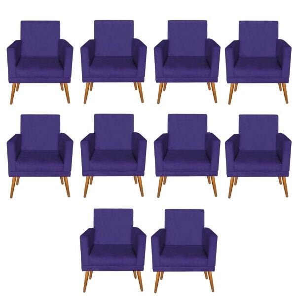 Kit 10 Poltrona Nina Com Rodapé Para Sala de Estar Recepção Suede Roxo -Ruotolo Decor - 1