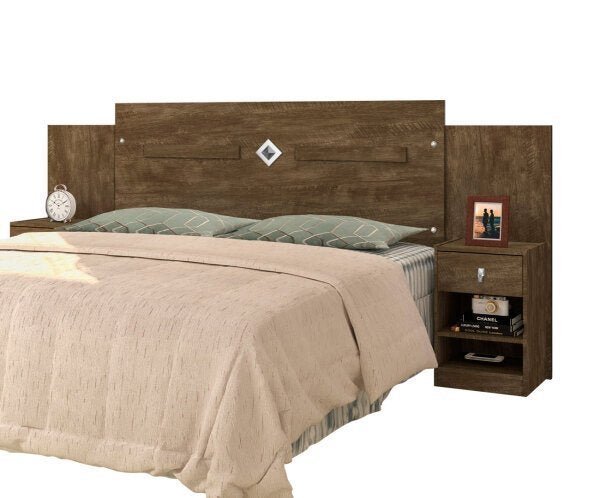 Cabeceira Quarto Casal Queen Regulavel Lara Com Mesa - CASTANHO WOOD - 2