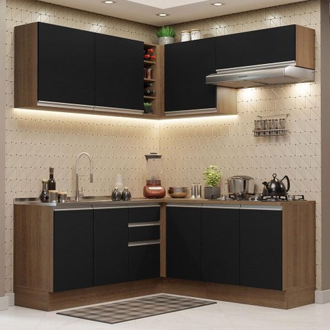 Cozinha Completa 349003 com Armário e Balcão Rustic/preto