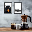 Ver imagem 1 de Kit 2 Quadros Café - Gato Emburrado 45x34cm - com Vidro:moldura Preta