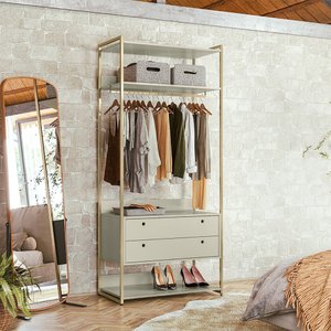 Closet Industrial Luxo Aberto Solteiro Cabideiro + 2 Gavetas - Off White