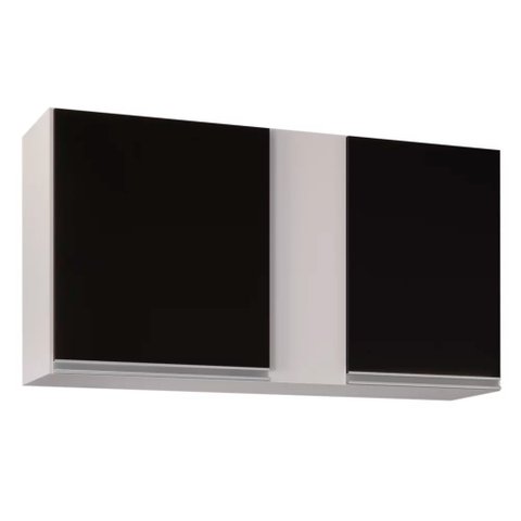 Armário Aéreo de Cozinha Lavanderia 02 Portas Agata Branco e Preto 100 cm - D’Rossi