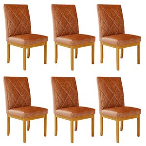 Kit 6 Cadeiras de Sala de Jantar Estofadas Gomes Madeira Maciça PU Marrom G78 - Gran Belo Cadeira de