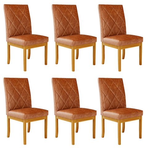 Kit 6 Cadeiras de Sala de Jantar Estofadas Gomes Madeira Maciça PU Marrom G78 - Gran Belo Cadeira de
