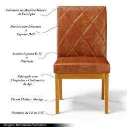Kit 6 Cadeiras de Sala de Jantar Estofadas Gomes Madeira Maciça PU Marrom G78 - Gran Belo Cadeira de - 3