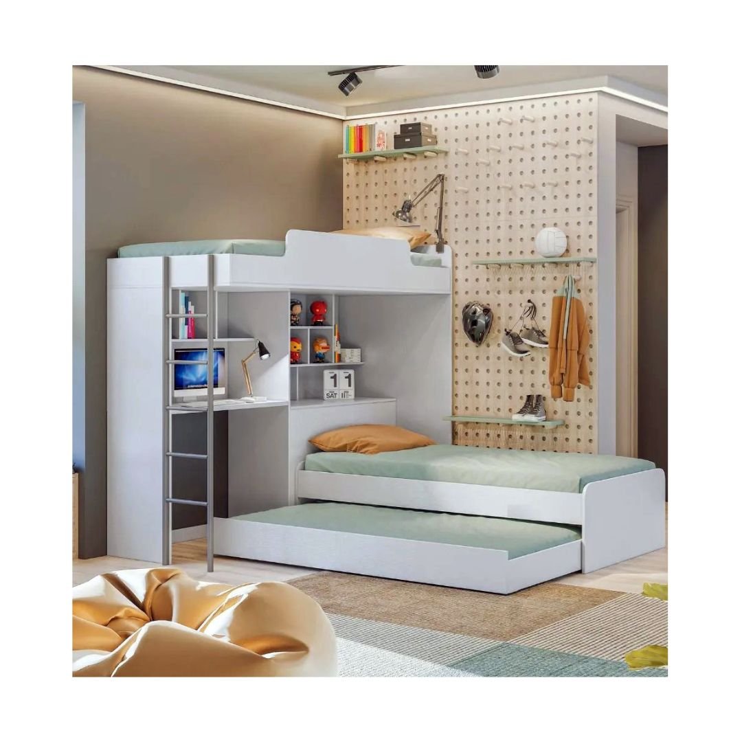 Treliche com Cama Juvenil e Cama Auxiliar New Conect Branca