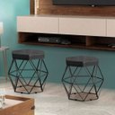 Ver imagem 2 de Puff Onix Preta Linho Chumbo Iben Móveis