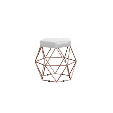 Puff Onix Bronze Tecido Sintético Branco Iben Móveis