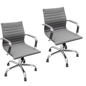 Kit 2 Cadeiras Escritório Diretor Esteirinha Rodízio Relax Corino 3301 Cinza