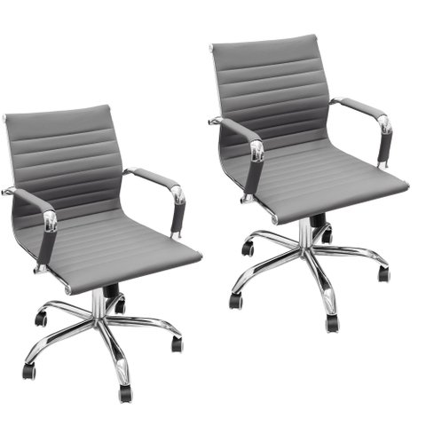 Kit 2 Cadeiras Escritório Diretor Esteirinha Rodízio Relax Corino 3301 Cinza