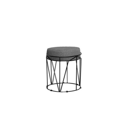 Puff Babu Preta Linho Cinza Iben Móveis