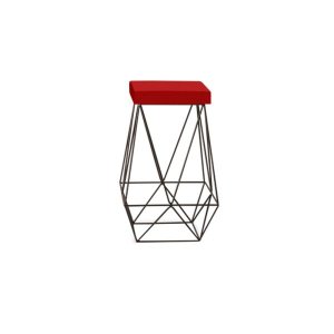 Banqueta Luci Preta Veludo Vermelho Iben Móveis