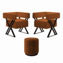 Ver imagem 1 de Kit 2 Poltrona e Puff Decorativo Sara Estilo Industrial:bouclé Terracota