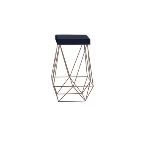 Banqueta Luci Bronze Veludo Azul Marinho Iben Móveis