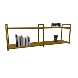 Nicho Industrial 2 Prateleiras Grécia Ferro Dourado Tampo Canela 100cm - 2