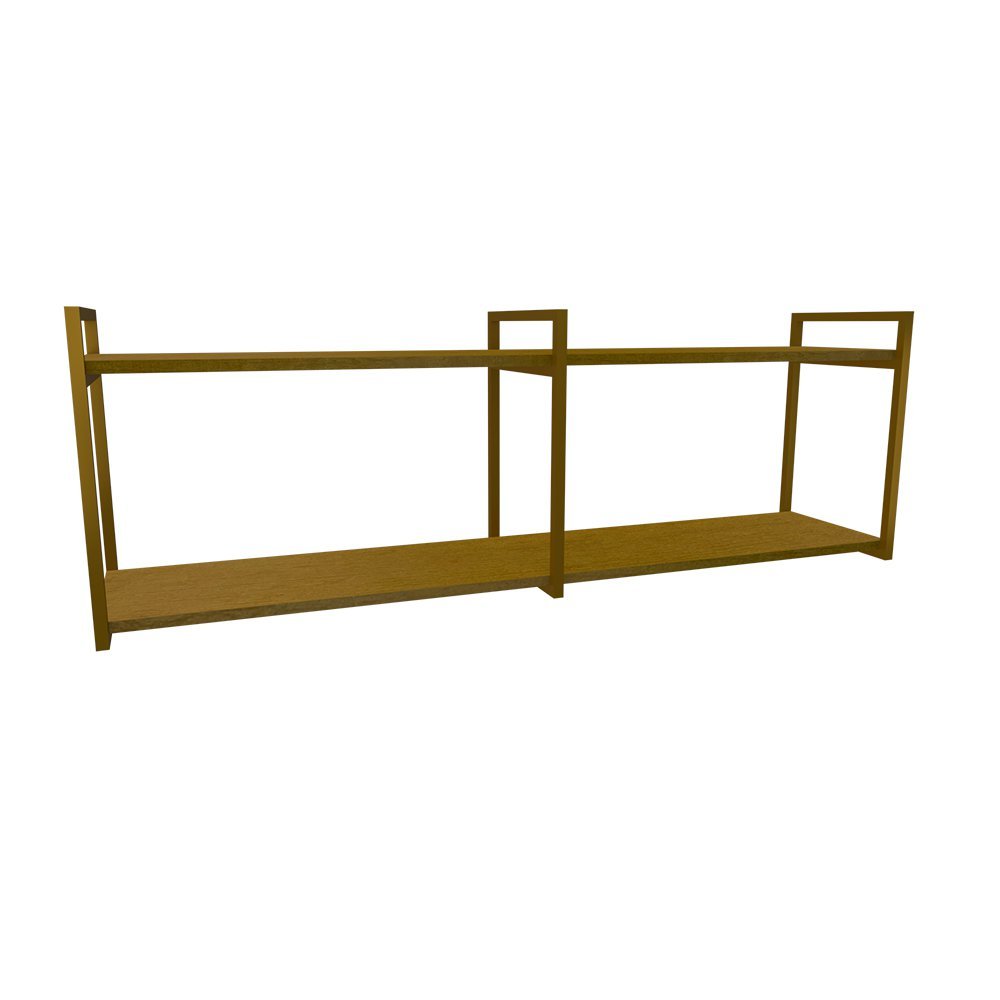 Nicho Industrial 2 Prateleiras Grécia Ferro Dourado Tampo Canela 100cm - 1