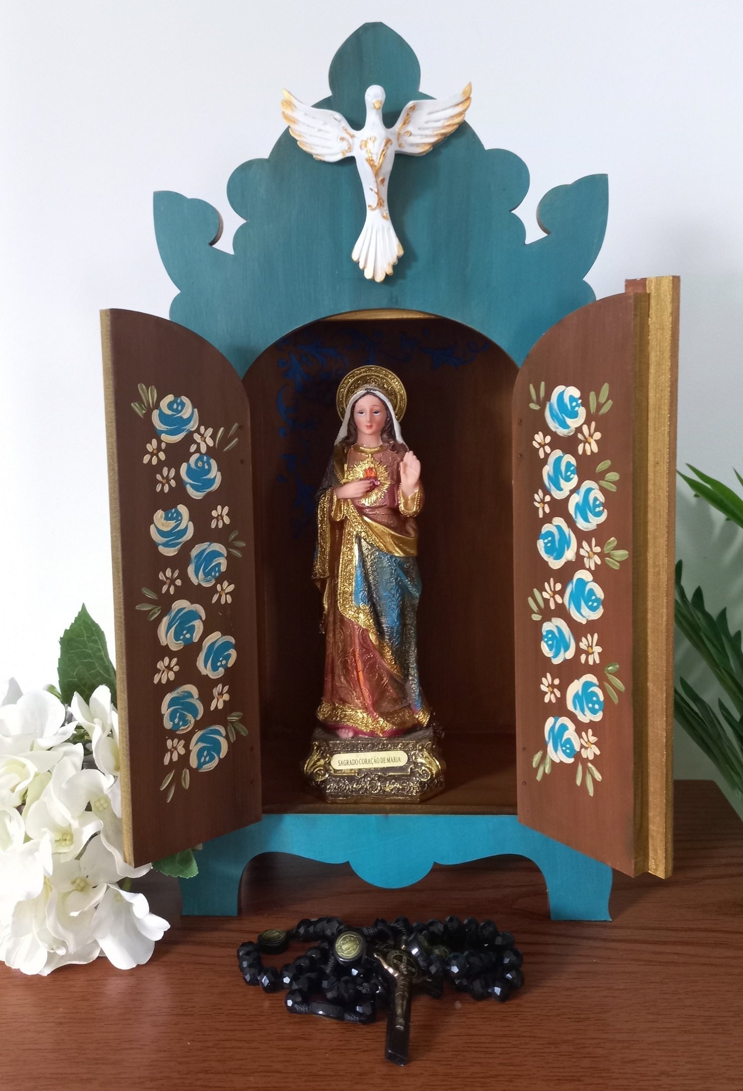 Oratório Capela Com Porta Para Imagens De Até 20cm - Modelo Mariana - Azul - 3