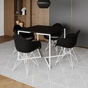 Ver imagem 1 de Mesa Jantar Industrial Quadrada Preta 90cm Base V com 4 Poltronas Pretas Eames Eiffel Ferro Branco