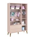 Ver imagem 2 de Dormitório Infantil Theo 3 Portas, Cômoda 6 Gavetas, Berço, Mesa de Canto Rosa Fosco com Pés Amadeir