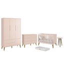 Ver imagem 1 de Dormitório Infantil Theo 3 Portas, Cômoda 6 Gavetas, Berço, Mesa de Canto Rosa Fosco com Pés Amadeir