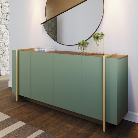 Buffet Miami 160cm 4 Portas Prateleira Reforçada Hortelã Amêndoa