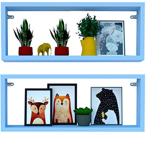 Kit 2 Nicho Retangular Azul Claro 70x20x10p Mdf Decorativo