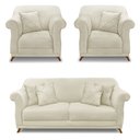 Ver imagem 1 de Kit 2 Poltronas e Sofá Living 2 Lugares 1,80m Vênus Veludo Bege Pés Castanho - Pallazio