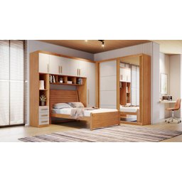 Modulado casal MDF espelho Cama Siena 2,99x2,21m - Luna-Nature/Off - Bianchi Móveis - 1