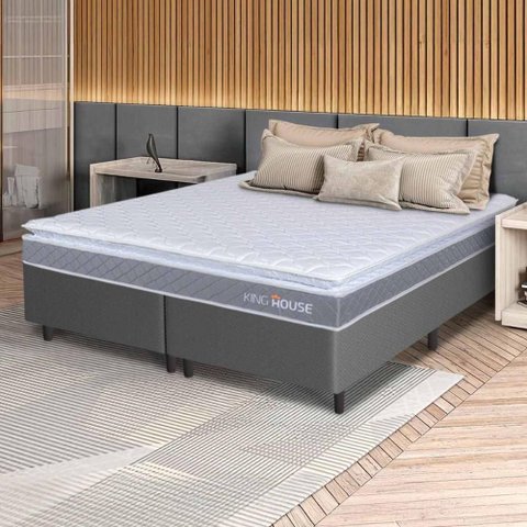 Conjunto Box Cinza Durban Cinza Espuma D28 King 193x203x57 - King House