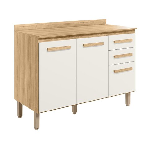 Balcão Intenza com Tampo 120 Cm com 3 Portas e 2 Gavetas Freijo/off White