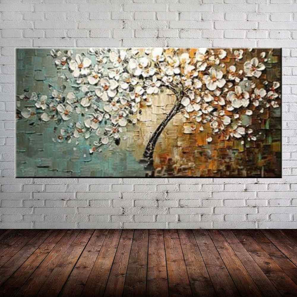 Quadro Pintura Tela Arvores e Flores Modernas Em Altos Relevos 2056: 70cm (A) x 140cm (L) - 1