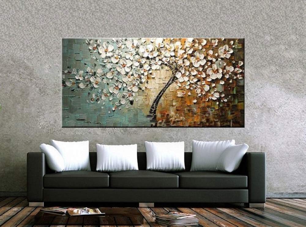 Quadro Pintura Tela Arvores e Flores Modernas Em Altos Relevos 2056: 70cm (A) x 140cm (L) - 2