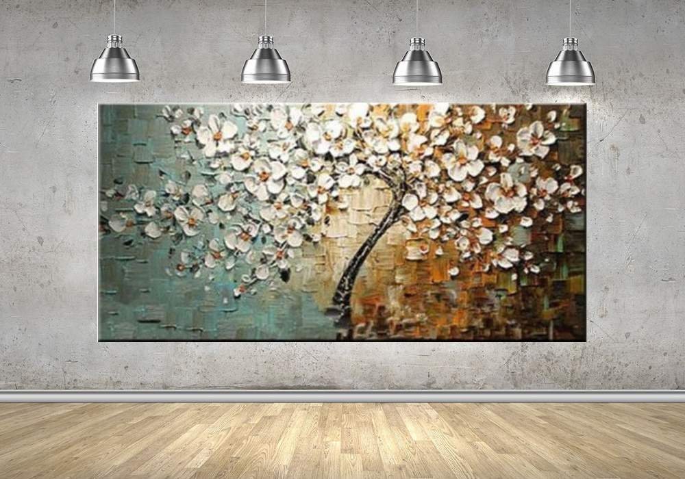 Quadro Pintura Tela Arvores e Flores Modernas Em Altos Relevos 2056: 70cm (A) x 140cm (L) - 4
