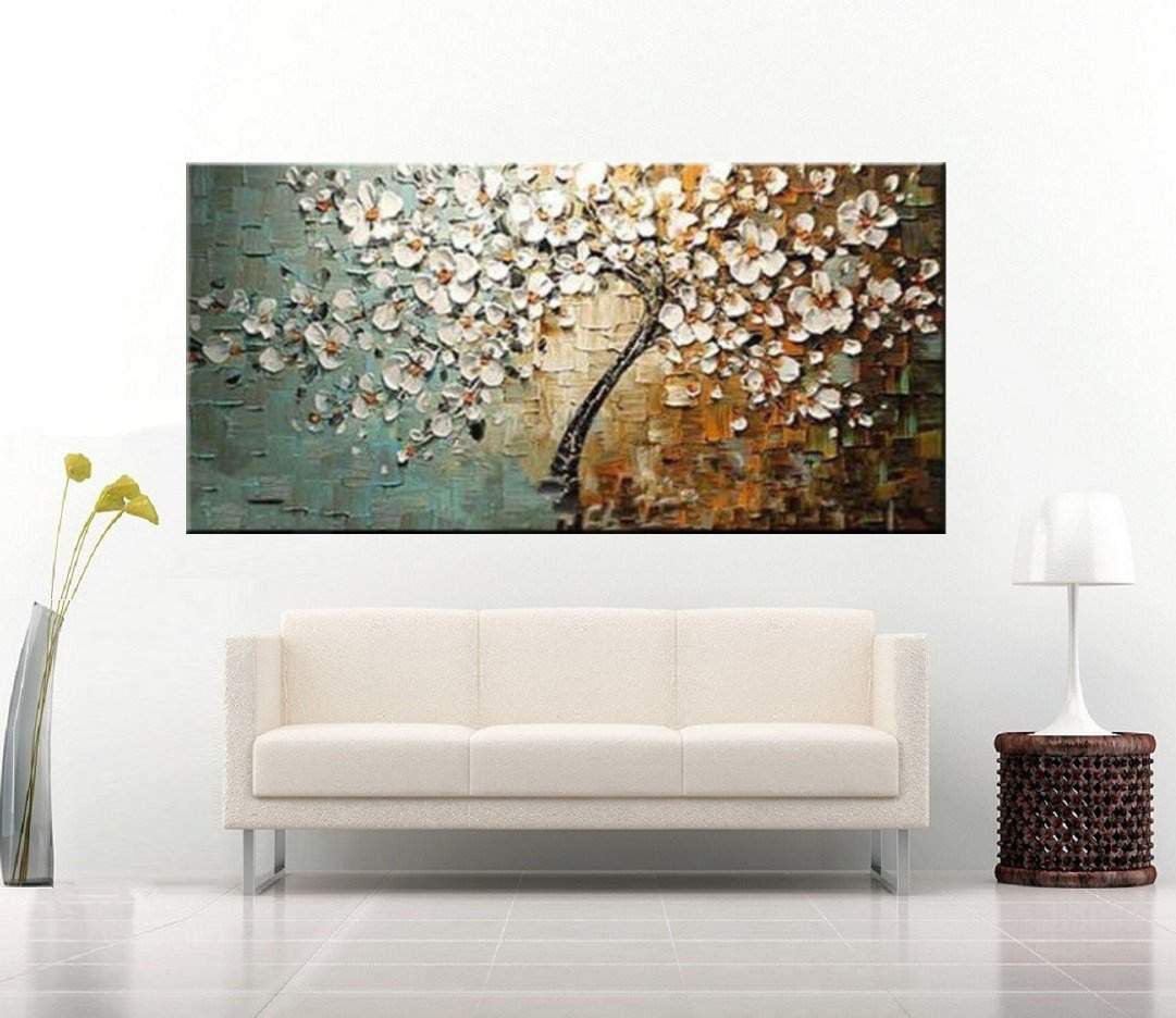 Quadro Pintura Tela Arvores e Flores Modernas Em Altos Relevos 2056: 70cm (A) x 140cm (L) - 3