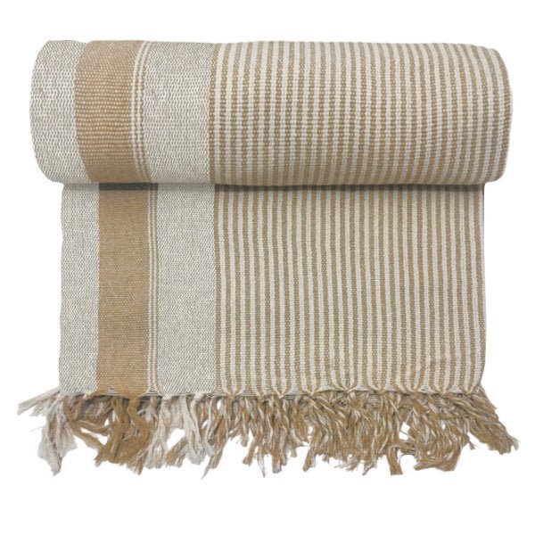 Colcha Casal Listras Caramelo/Crú (Trama Caramelo) | MadeiraMadeira