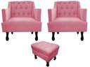 Ver imagem 1 de Kit 2 Poltronas Decorativa Julia + Puff Luis Xv Suede Rosa Pés Madeira Ms Decor