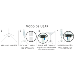Varal De Chão Aço Carbono Retrátil Giratório Reforçado 7 Cordas Durável Varal Sul - 9