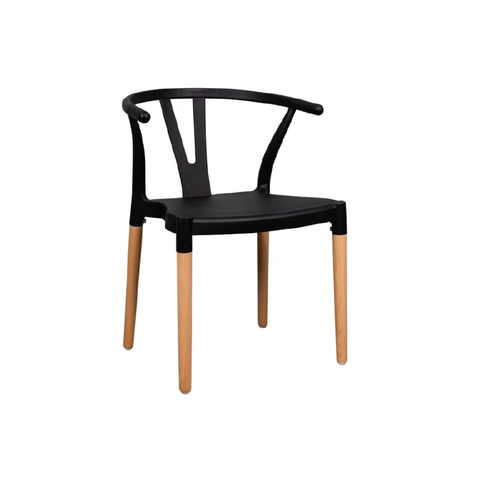 Cadeira Fixa de Cozinha - Assento em Pp na Cor Preta - Estrutura em Madeira - Tamanho 51x55.5x73.5cm