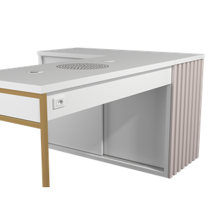 Mesa Nails Premium Ripado 167x117cm com Aspirador e Pé de Ferro - Branco/rosa