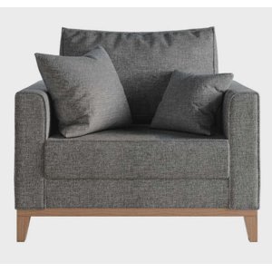 Poltrona Decorativa Benny Cinza Pés e Base de Madeira Sala Escritório Recepção Linho - Berit Decor