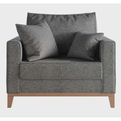 Poltrona Decorativa Benny Cinza Pés e Base de Madeira Sala Escritório Recepção Linho - Berit Decor