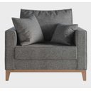 Ver imagem 1 de Poltrona Decorativa Benny Cinza Pés e Base de Madeira Sala Escritório Recepção Linho - Berit Decor