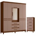 Ver imagem 1 de Guarda Roupa Casal New Fusion 10 Portas e Cômoda Mobi Nogueira Capuccino - Móveis Albatroz