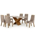 Ver imagem 2 de Mesa de Jantar Aurora 180x90cm Vidro 25mm Cinamomo Off White com Kit 6 Cadeiras Linho Bege -Valdem
