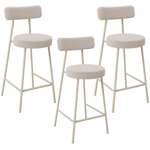 Kit 03 Banquetas Baixa Cozinha Sala Jantar Bancada Milão Arena L02 Bouclê Bege - lyam decor