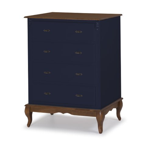 Cômoda Clássica com 4 Gavetas Pés Luis Xv 60400 Linz Móveis - Azul Petróleo/imbuia Glazer