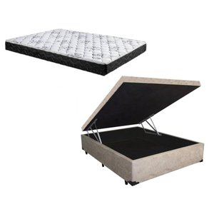 Cama Box Baú Casal Green Bege Suede + Colchão Espuma D33 138x188x10