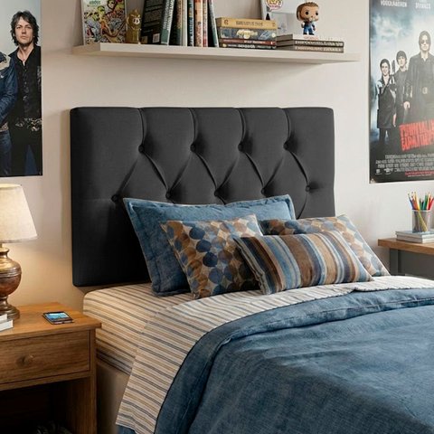 Cabeceira Painel Estofada Paris Suede Preto Solteiro 90cm para Cama Box